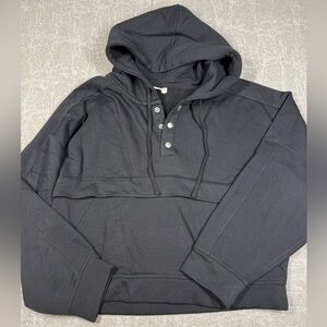 Anthropologie Daily Practice Black Button Down Pop Over Sweatshirt Women Size L